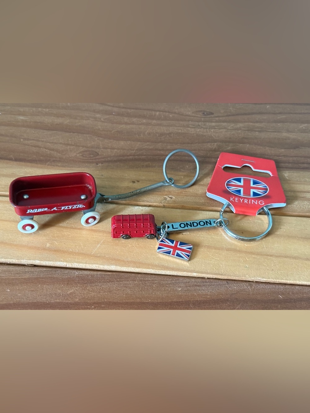 Vintage Keychain Lot 2 Radio Flyer Wagon + London Double Decker Bus UK Flag